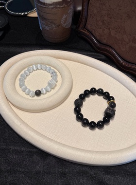 情侣手链天然银曜石醒狮手串男女款黑曜石白水晶手串猫眼石礼物