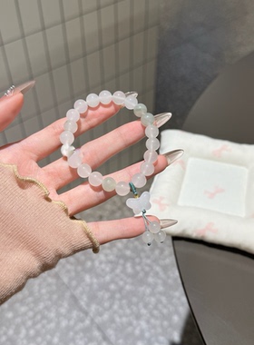 天然天山翠手串浅白飘花小众显白百搭天然水晶手链女礼物闺蜜