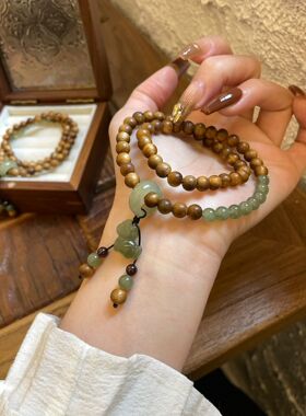 平安喜乐 天然沉香和田玉小马手链小众设计简约新中式国风礼物