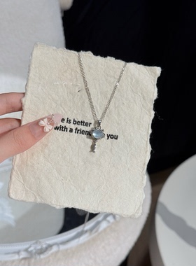 天然海蓝宝925银项链猫咪小鱼可爱饰品潮流国风女项链简约七夕