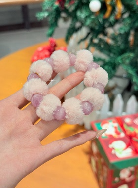 紫水晶毛绒手串圣诞节手串女古风款百搭冬季爆款平衡桃花补财水晶