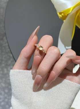 天然水沫玉戒指女款轻奢开口可调节925银镀金送女友闺蜜生日礼物