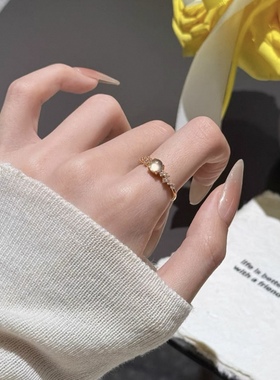 天然水沫玉月光石玫瑰金戒指冰种翡翠活口可调节