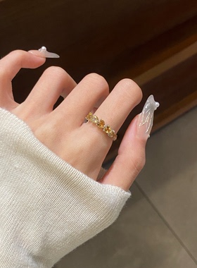 连续心动S925银心形黄水晶戒指复古开口尾戒