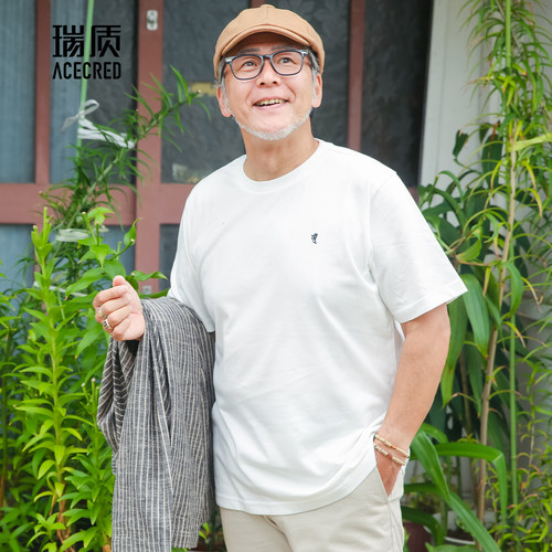 纯棉短袖t恤老爸夏装宽松中年