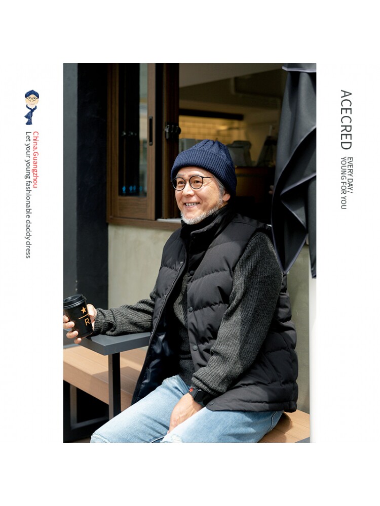 아빠의 겨울 다운 조끼 남성 중년 및 노인 남성 겨울 따뜻한 민소매 다운 재킷 노인 할아버지 조끼 조끼