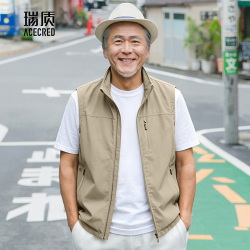 中年爸爸薄款立领宽松马甲