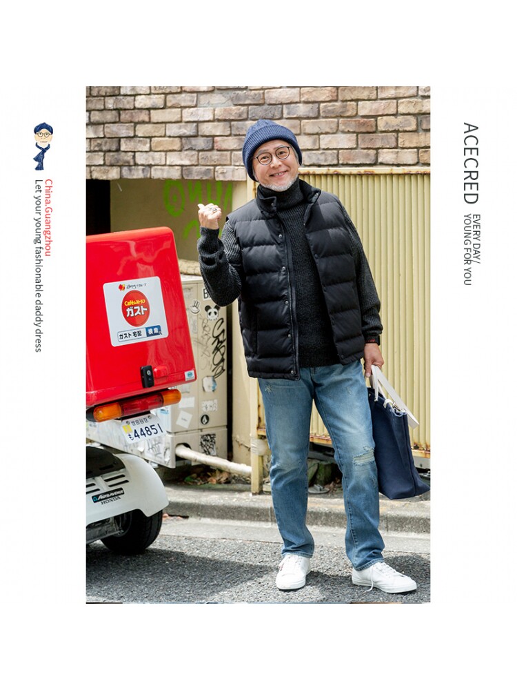 아빠의 겨울 다운 조끼 남성 중년 및 노인 남성 겨울 따뜻한 민소매 다운 재킷 노인 할아버지 조끼 조끼