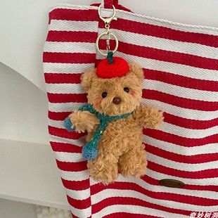 圣诞新年泰迪小熊背包挂件可爱毛绒帽围巾公仔车钥匙扣包挂饰玩偶