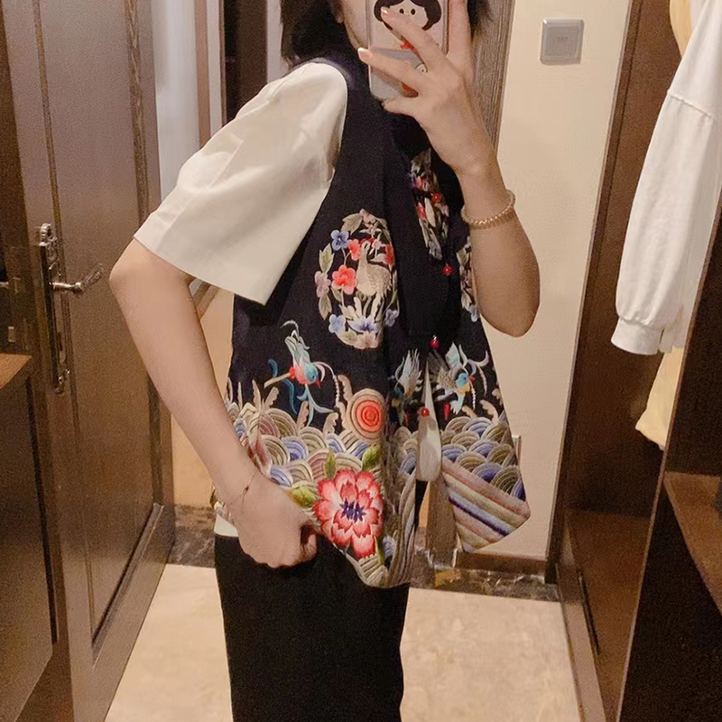 cpp439春夏复古民国中国风无袖修身刺绣小马甲休闲百搭马夹女唐装