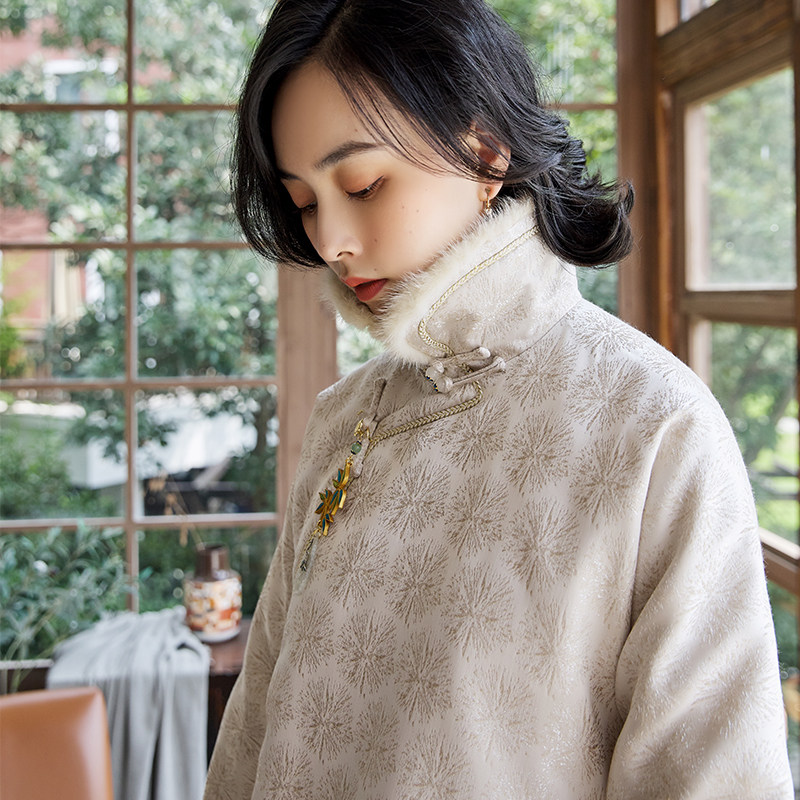 jcl775秋冬新款加厚印花凤仙领棉衣高龄中式中国风复古上衣女装