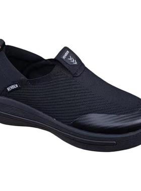 人本飞织男鞋软底平跟弹力休闲运动工作跑步平底一脚蹬单鞋18737