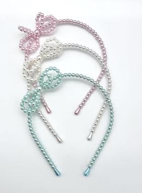 粉色儿童珍珠发箍女可爱发饰女童公主甜美气质侧边蝴蝶结发卡头箍