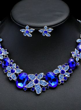 欧美夸张复古宝石项链耳环首饰套装爆款宴会礼服时尚气质跨境饰品