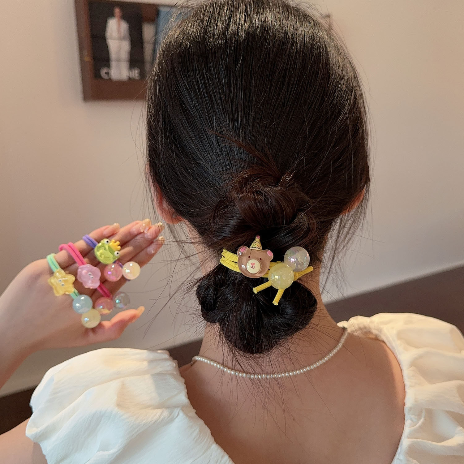 卡通韩国东大门头绳 双色球球小熊皮筋女孩丸子头马尾辫可爱头绳