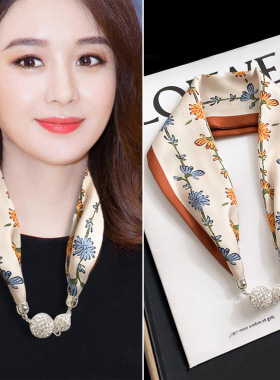 磁吸扣丝巾发带黑白色网红新款磁力扣手链小长条女春夏天项链颈带