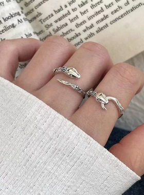 蛇沼复古银色暗黑高级感情人节男女手饰潮男个性蛇形戒指