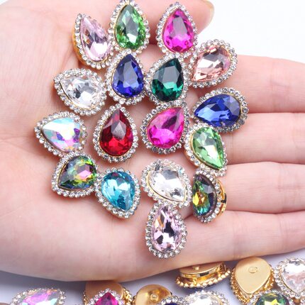 玻璃双层水滴马眼点钻爪钻手缝手工饰品diy服饰辅料发饰配件