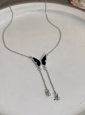 超精致~黑色蝴蝶项链女ins轻奢高级设计感锁骨链气质百搭网红