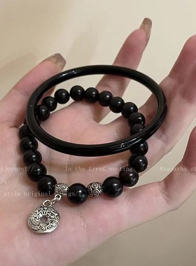 黑色串珠手镯手链套装女生2024年新款复古禅意情侣闺蜜手串手
