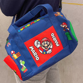 可爱面包超人大容量帆布手提包斜跨包超级马里奥旅行包桶包妈咪包