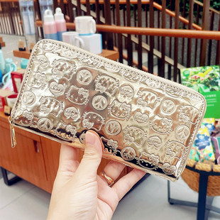 新款 钱包卡通Kitty钱夹零钱卡包收纳包女 凯蒂猫金色开运拉链长款