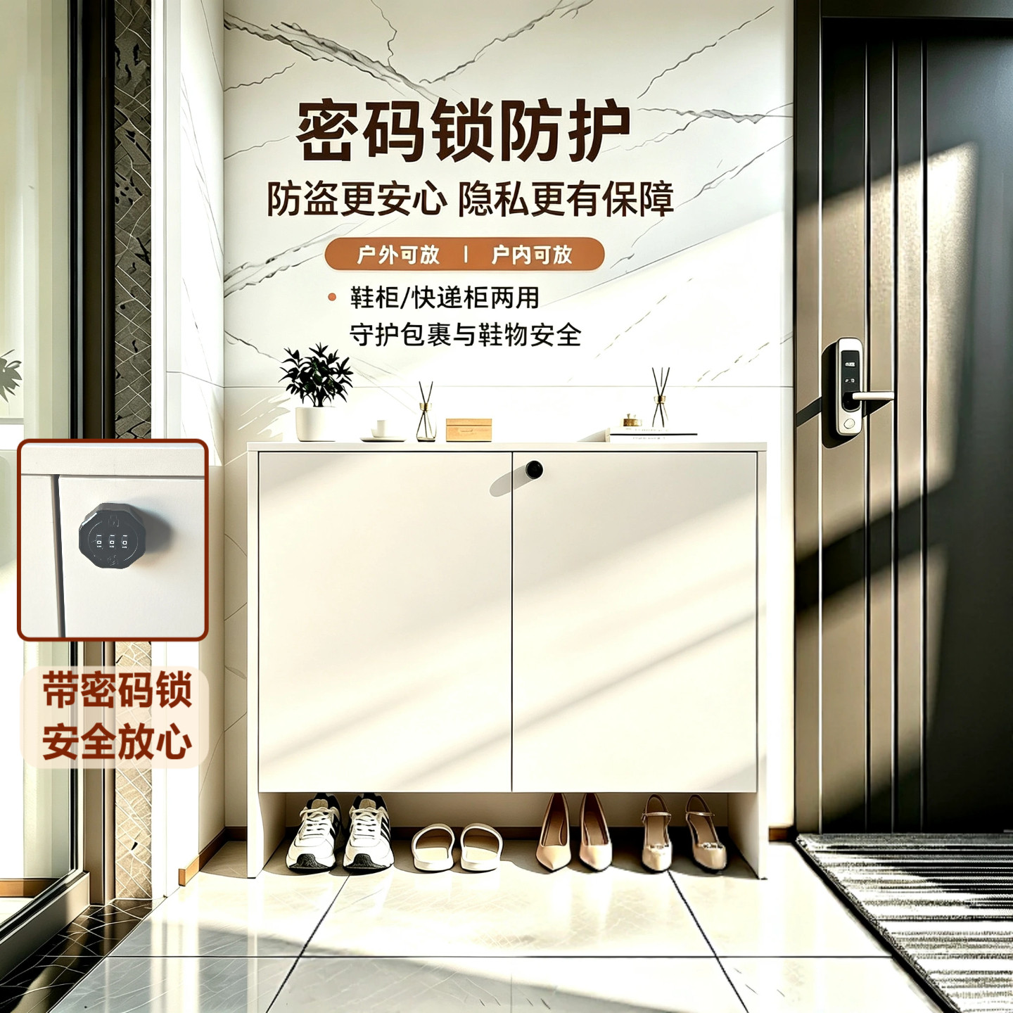 带锁极简楼道门外家用防盗鞋柜