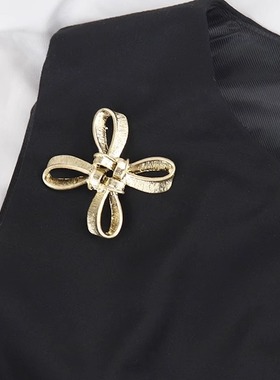 中古vintage复刻Trifari胸针金色十字蝴蝶结丝带