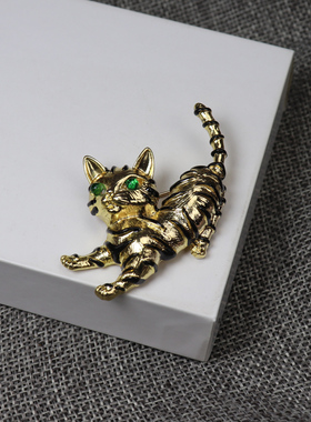 欧洲古董vintage镶钻珐琅猫咪打标TRIF中古ARL喵星人胸针胸花配饰