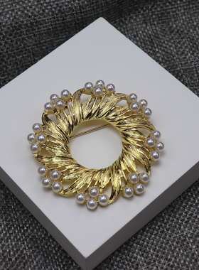 青岛饰品vintage珍珠花环打标TRIF中古ARL胸针