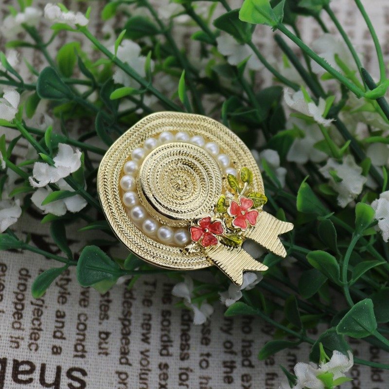 欧美复古珍珠珐琅花朵精美草帽帽子胸针