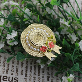 欧美复古珍珠珐琅花朵精美草帽帽子胸针