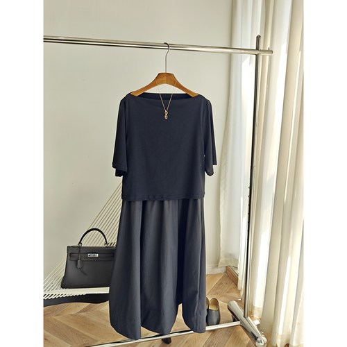 极简设计感船领老钱风假两件连衣裙G6280