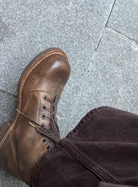 美国正品julian限定london巧克力复古工装短靴朱利安手工圆头靴