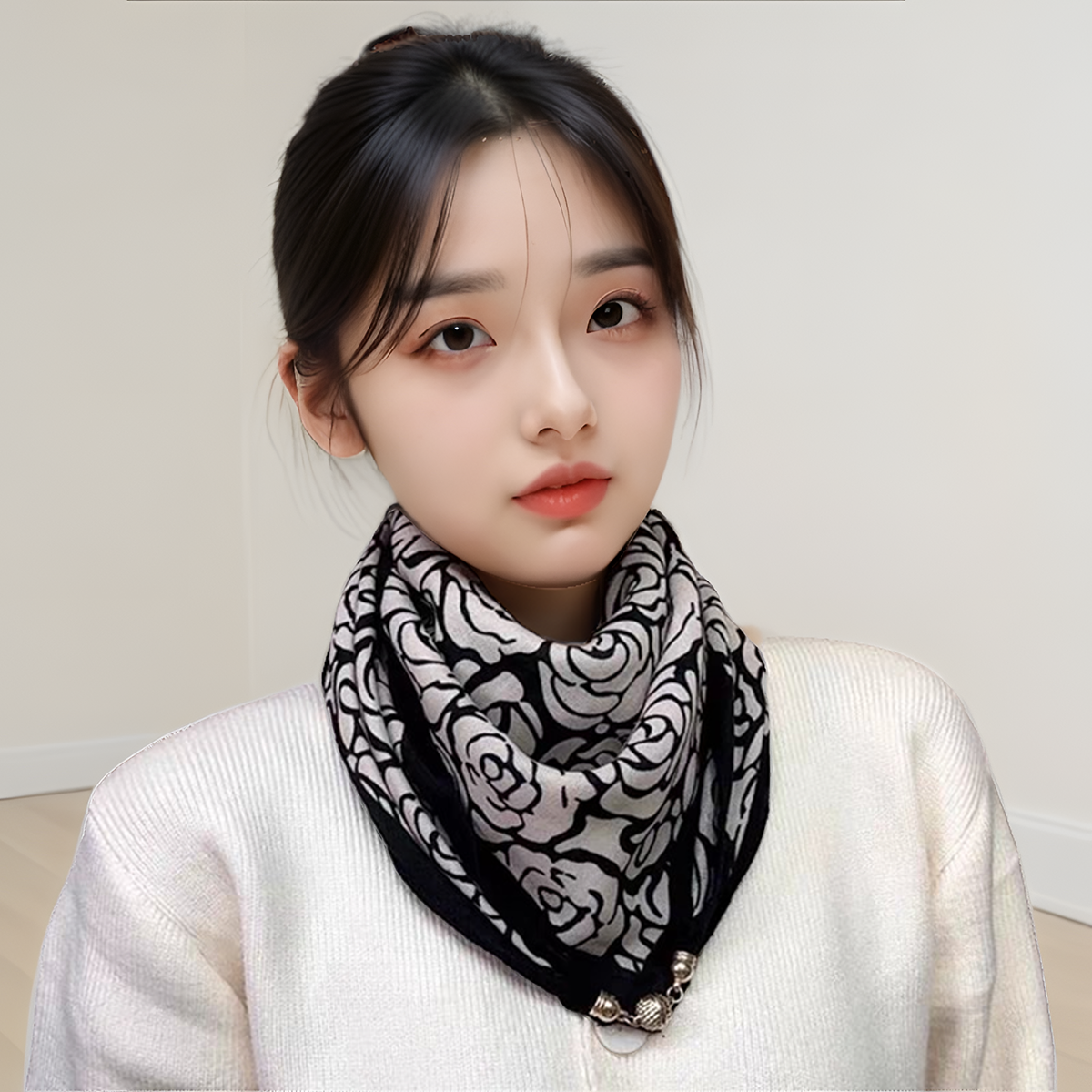 保暖护颈方巾女磁吸扣小防风围巾