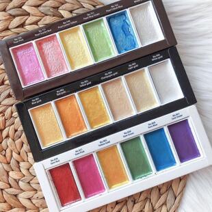 吴竹颜彩固体水彩国画插画耽美颜料金属星光/珠光/宝石色6色套装