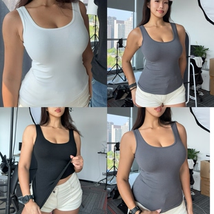 u领白色胖mm显瘦弹力修身 微胖辣妹吊带修身 女装 刘漂亮欧美大码