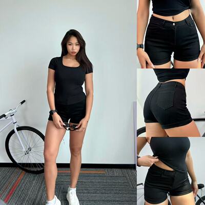 辣妹高腰显瘦牛仔超短裤女