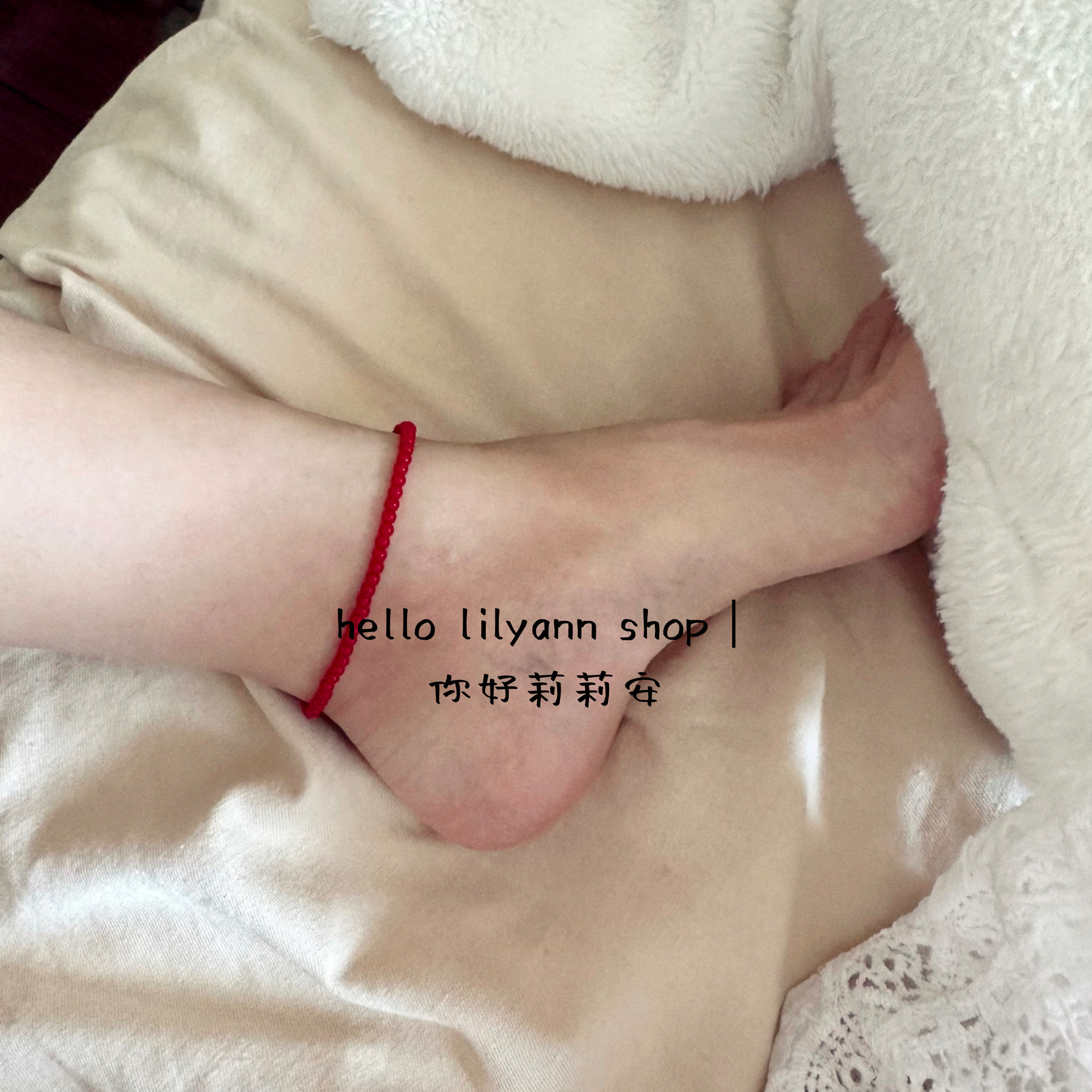 清冷感超显白红色脚链hello小众设计弹力串珠脚饰百搭叠戴ins简约