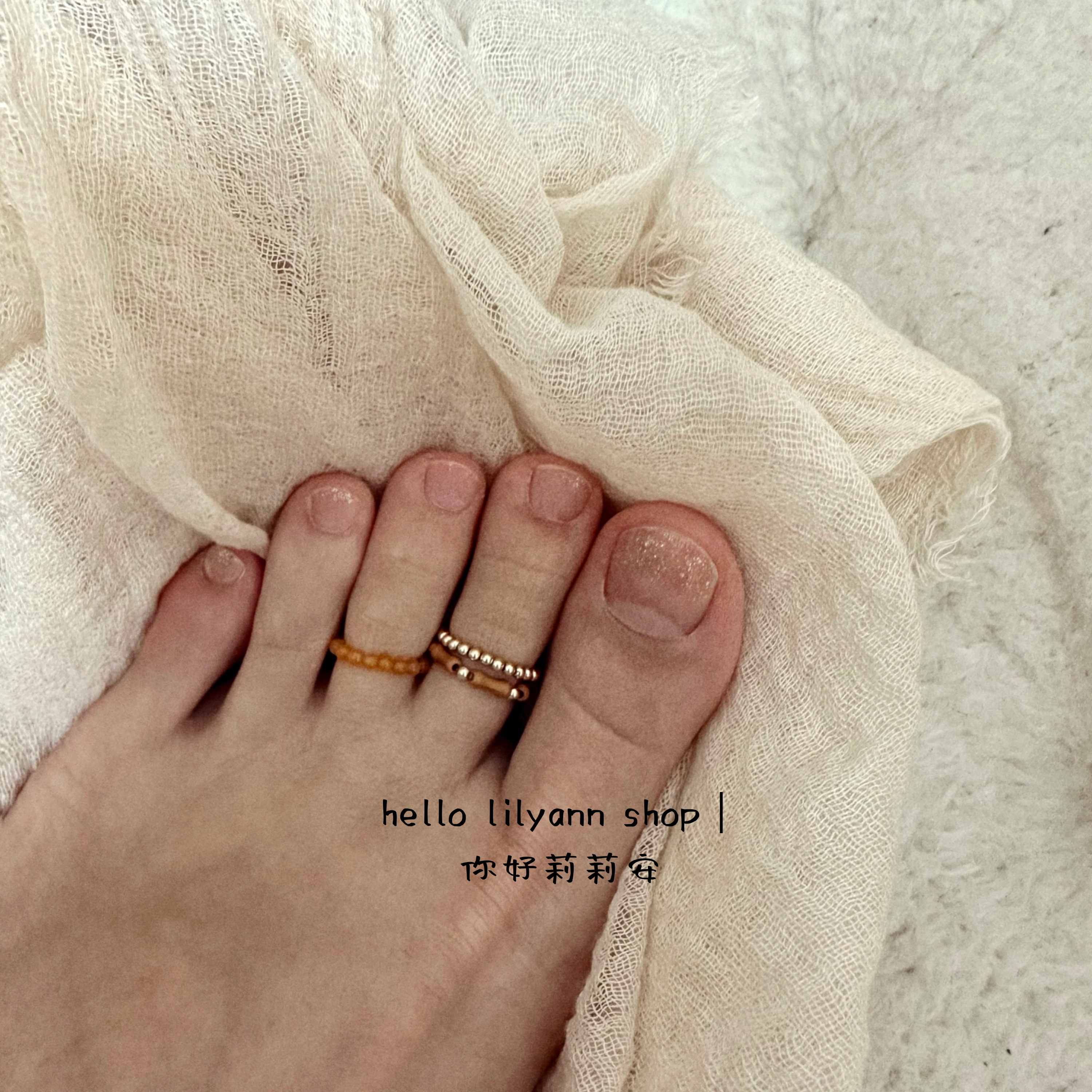 不硌脚天然黄玉竹节14k包金脚戒