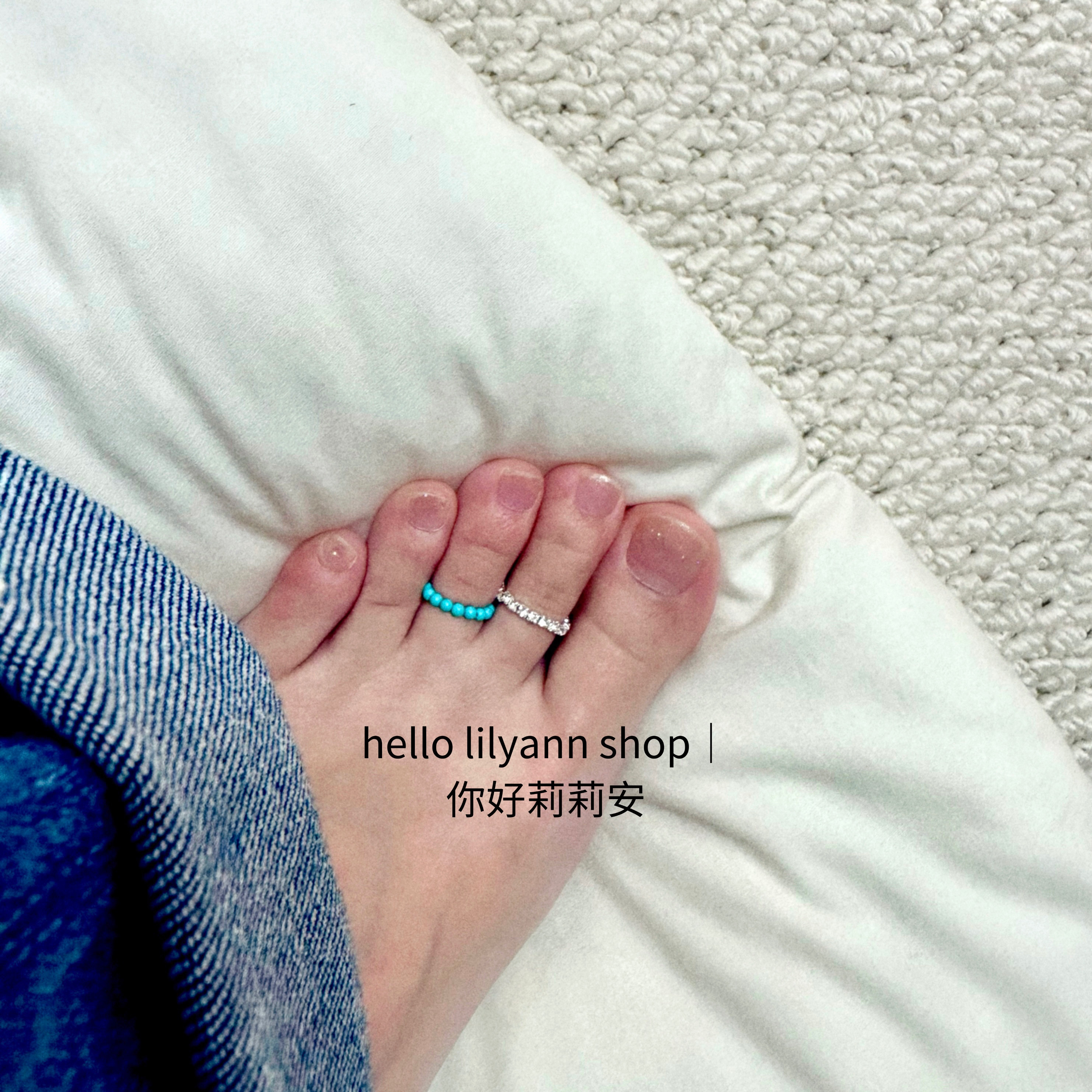 天然绿松石满钻脚戒轻奢小众设计