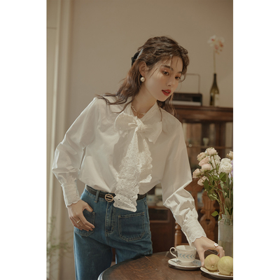 法式复古绑带花边衬衫