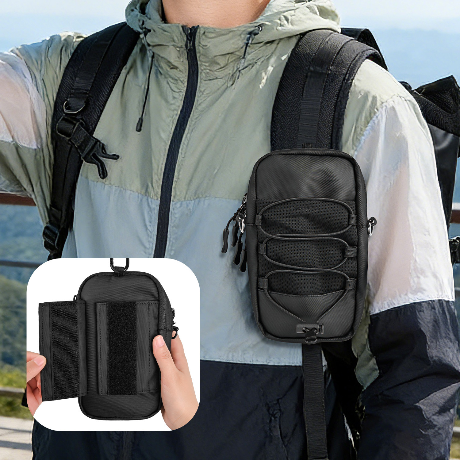 户外肩带扩展包徒步登山包挂包斜挎手机袋小挎包防泼水多层收纳袋