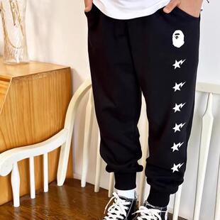 日系潮牌男童裤子春秋冬款儿童中大童加绒运动休闲卫裤长裤女童