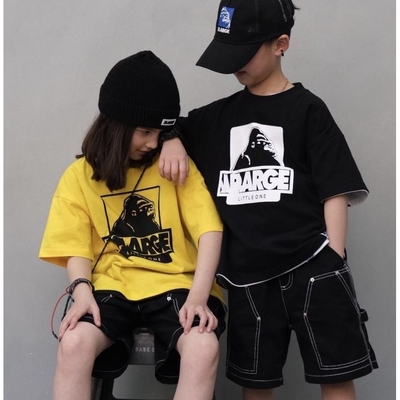 日系潮牌夏装2025新款猩猩印花卡通休闲上衣男女儿童纯棉短袖T恤