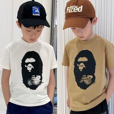 日系潮牌猿人字母简约印花夏季薄款休闲上衣男童短袖T恤亲子装