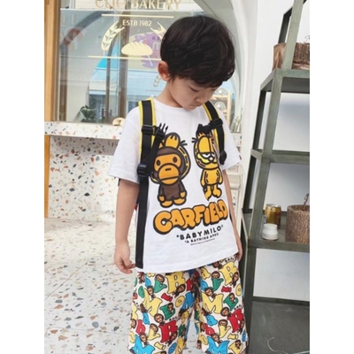 日系潮牌加菲猫联名系列儿童短袖T恤2025夏男女童装卡通上衣