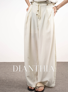 DianThia极简风高腰阔腿裤女白色垂感显瘦遮胯松弛感休闲长裤