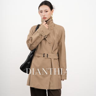 DianThia高级感风衣外套女中长款2026秋新双排扣腰带廓形长袖大衣