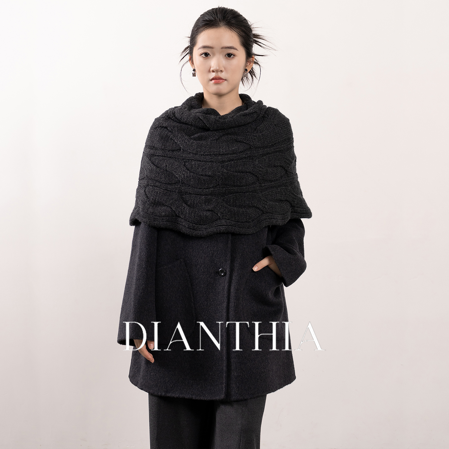 两件套羊毛秋冬中长款双面呢大衣